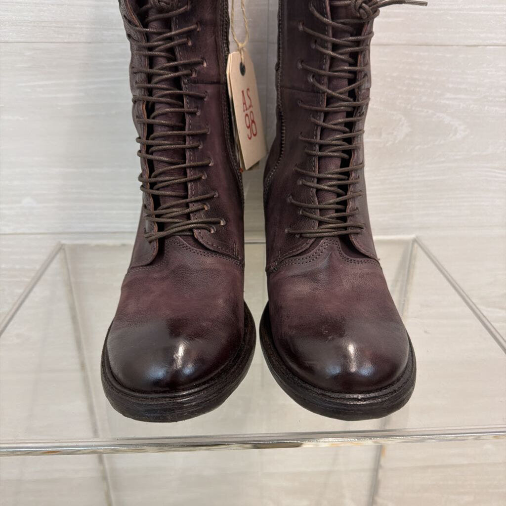 AS 98 Purple Brown Leather Lace Up Jasper Boots 39