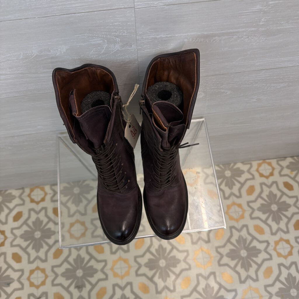AS 98 Purple Brown Leather Lace Up Jasper Boots 39