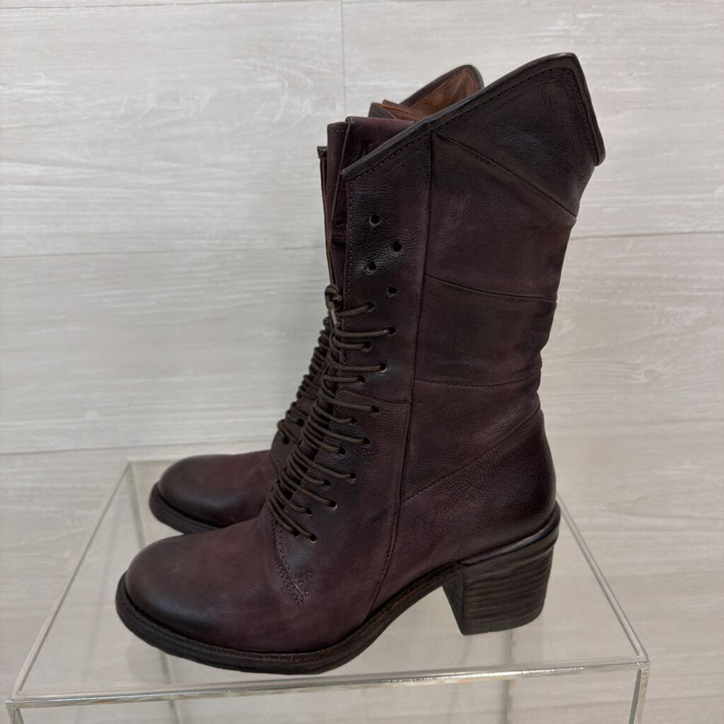 AS 98 Purple Brown Leather Lace Up Jasper Boots 39