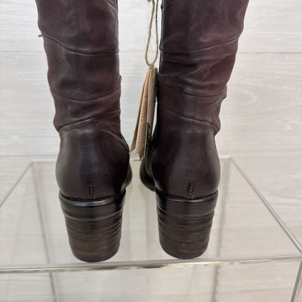 AS 98 Purple Brown Leather Lace Up Jasper Boots 39