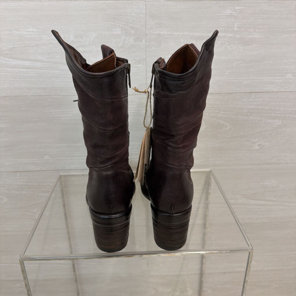 AS 98 Purple Brown Leather Lace Up Jasper Boots 39