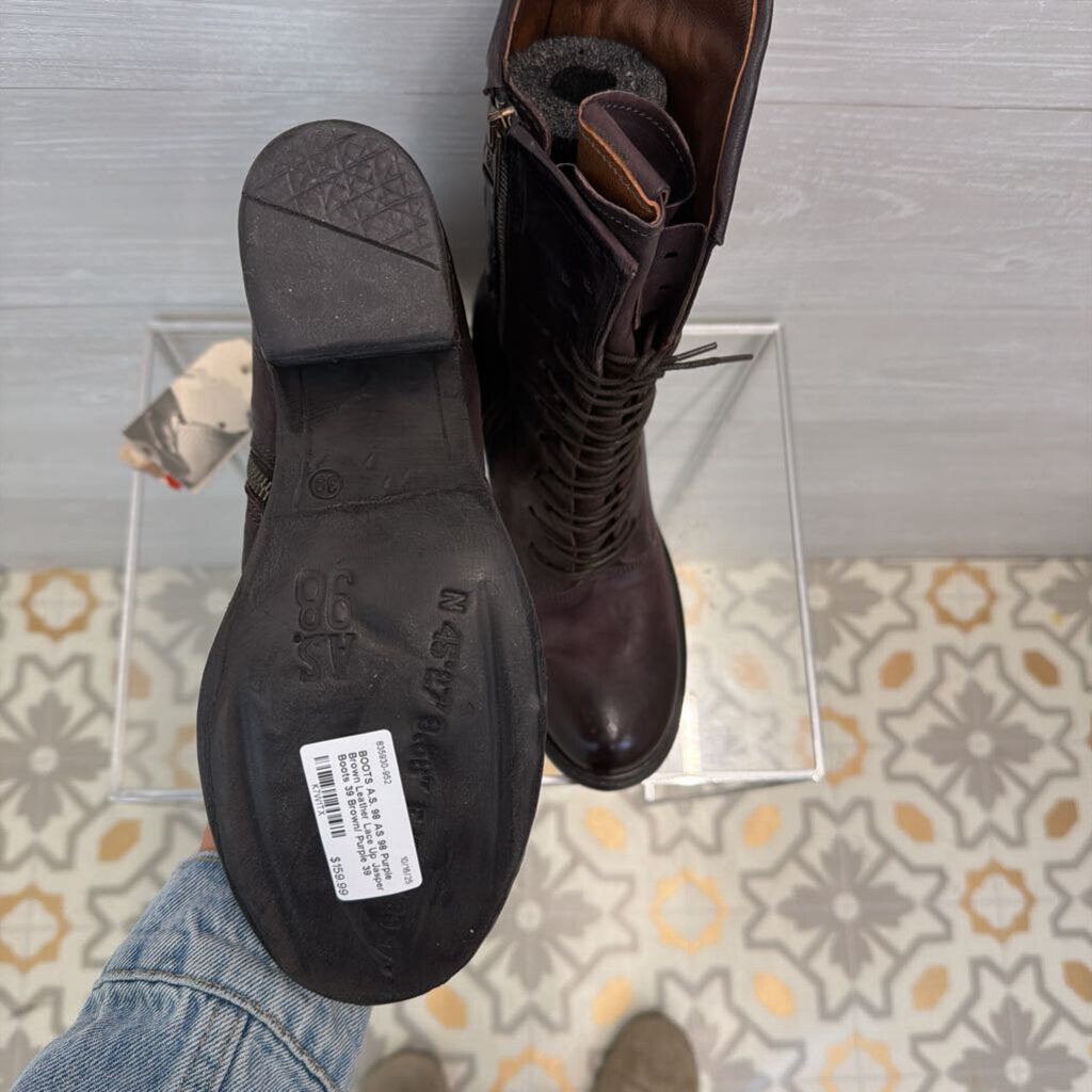 AS 98 Purple Brown Leather Lace Up Jasper Boots 39
