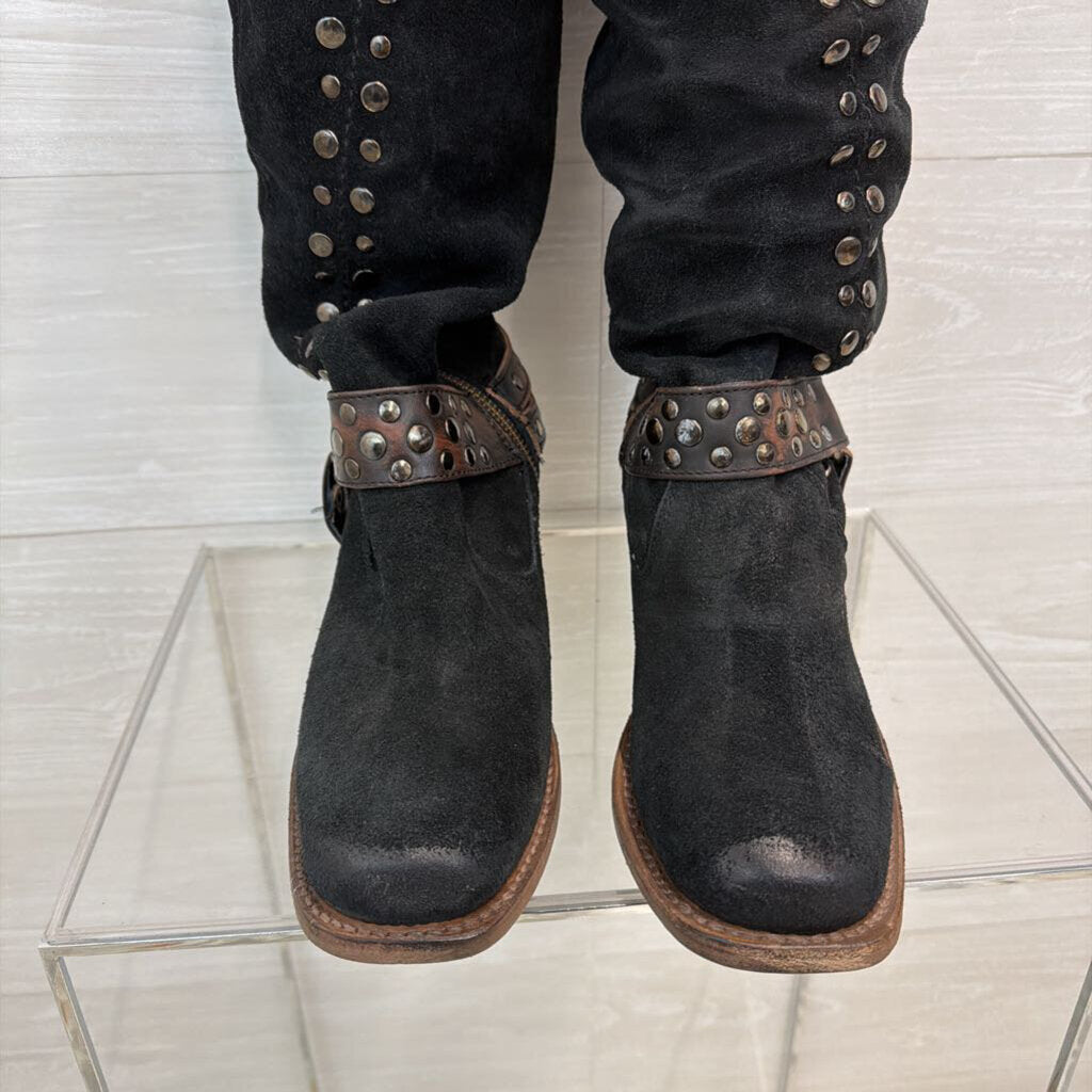 Free Bird Black Suede Leather Daisy Studded Tall Boots 8