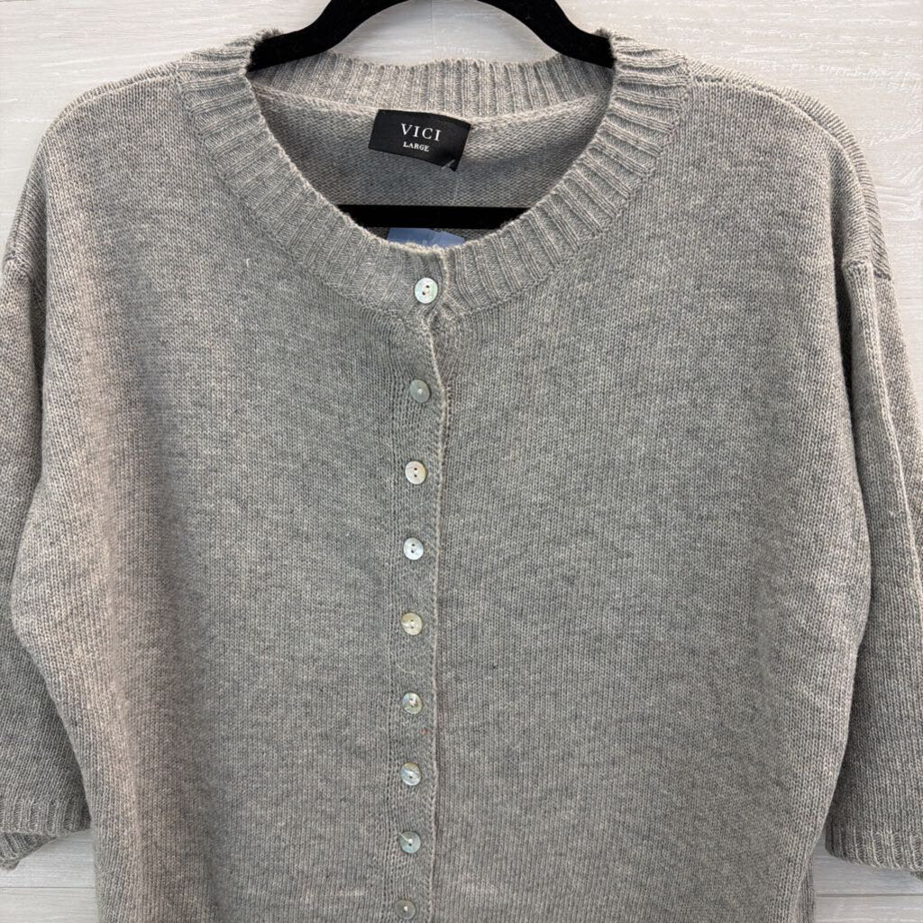 Vici Grey Button Front Cardigan Sweater Large