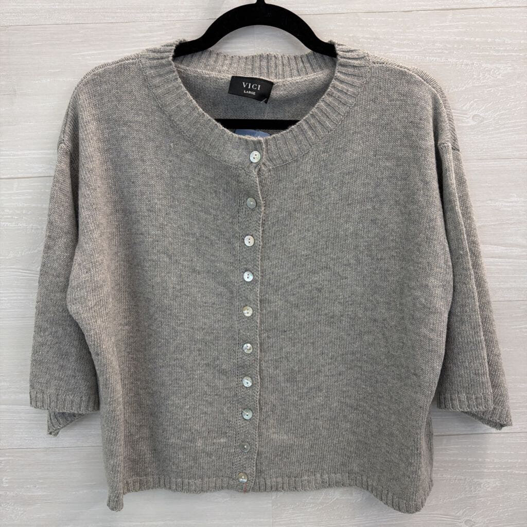 Vici Grey Button Front Cardigan Sweater Large