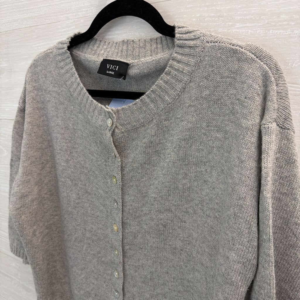 Vici Grey Button Front Cardigan Sweater Large