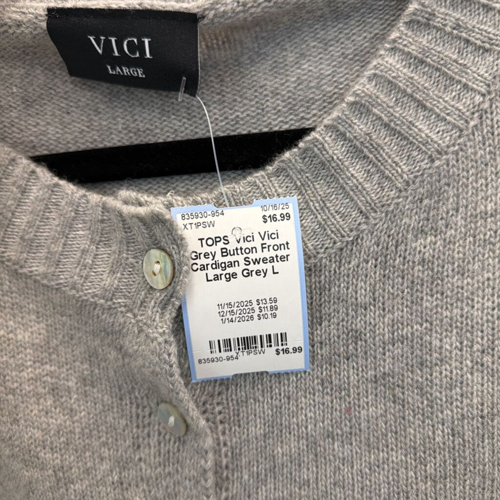 Vici Grey Button Front Cardigan Sweater Large