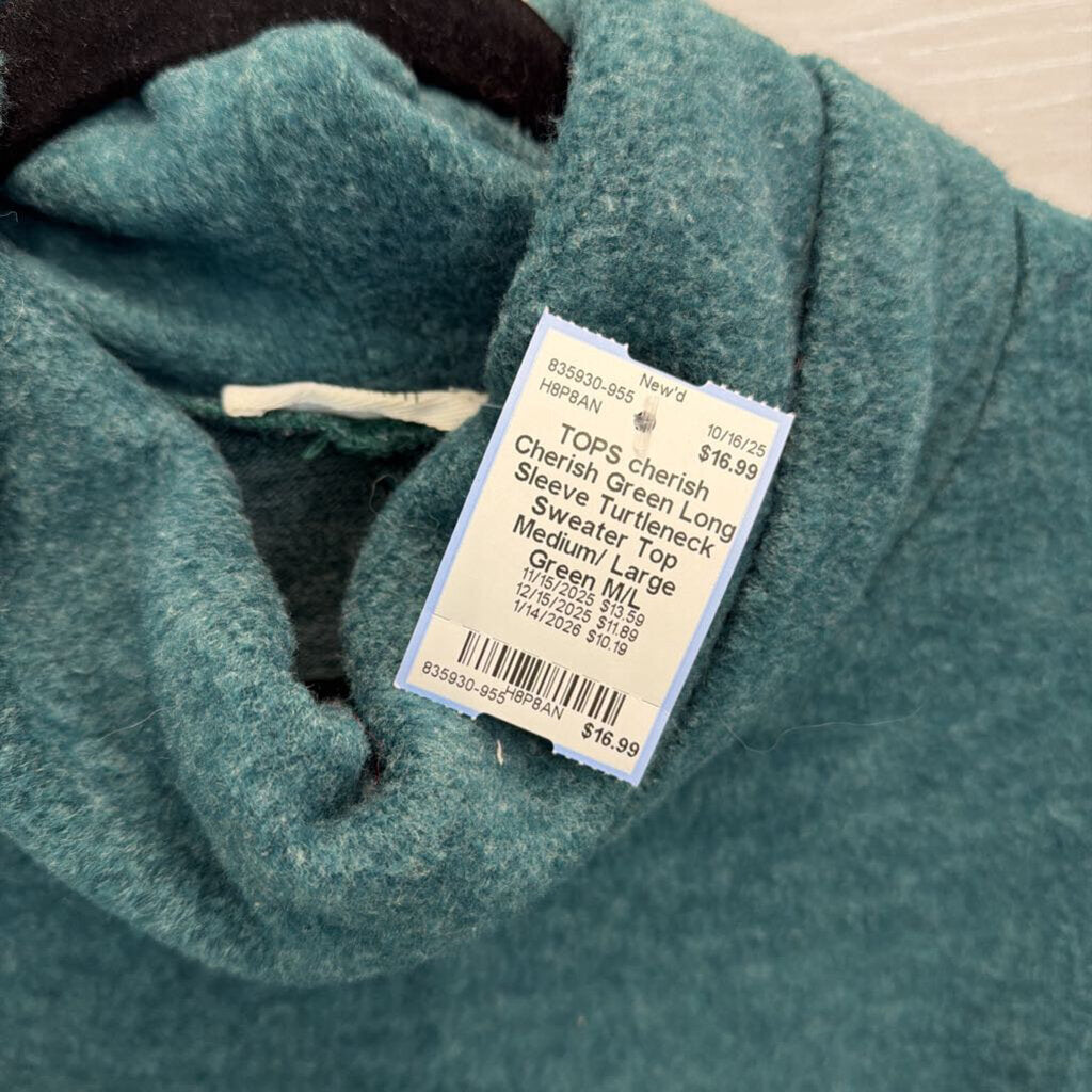 Cherish Green Long Sleeve Turtleneck Sweater Top Medium/ Large