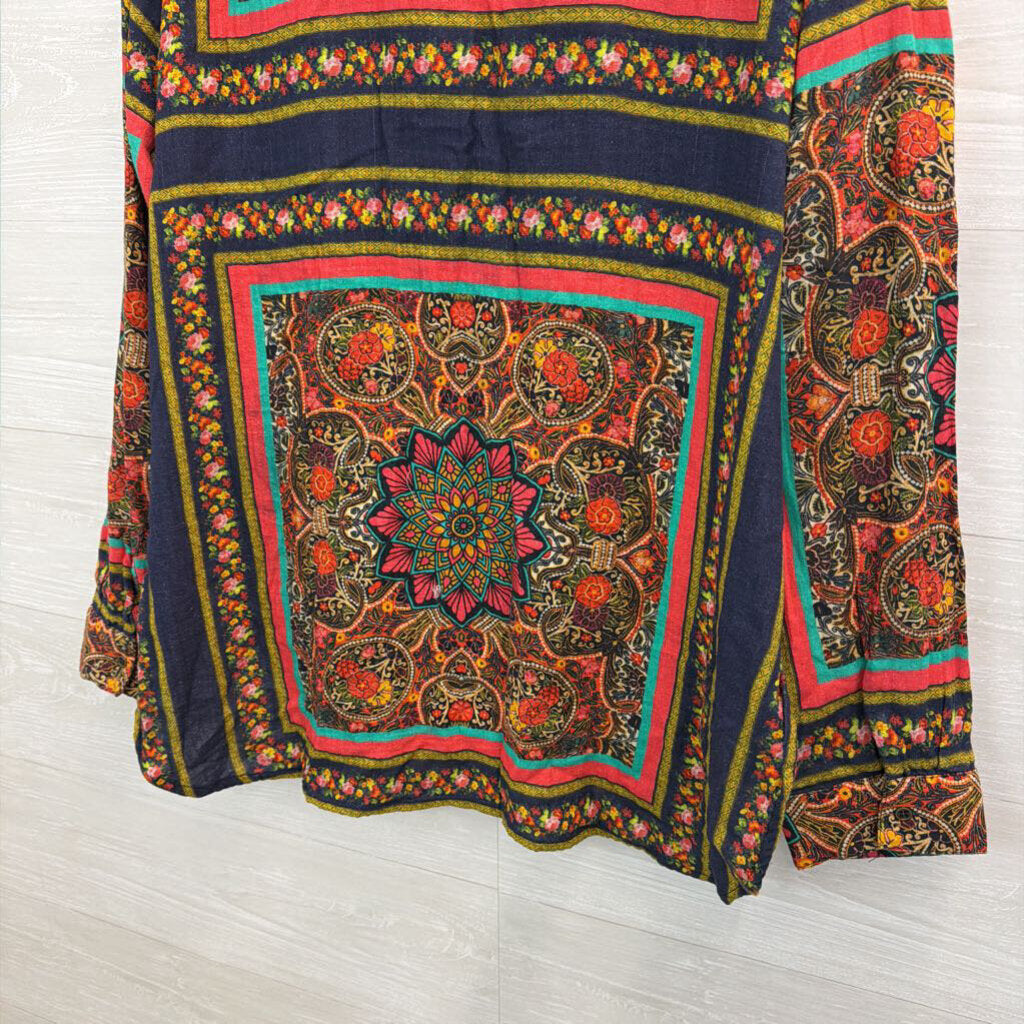 All About Her Navy/ Multi Embroidered Print Long Sleeve Button Down Top Extra Large