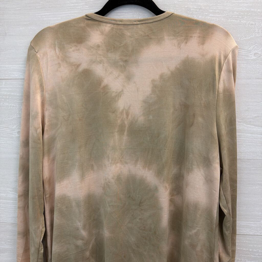 Vocal Brown/ Pink Tie Dye Embellished Open Front Long Sleeve Top Large
