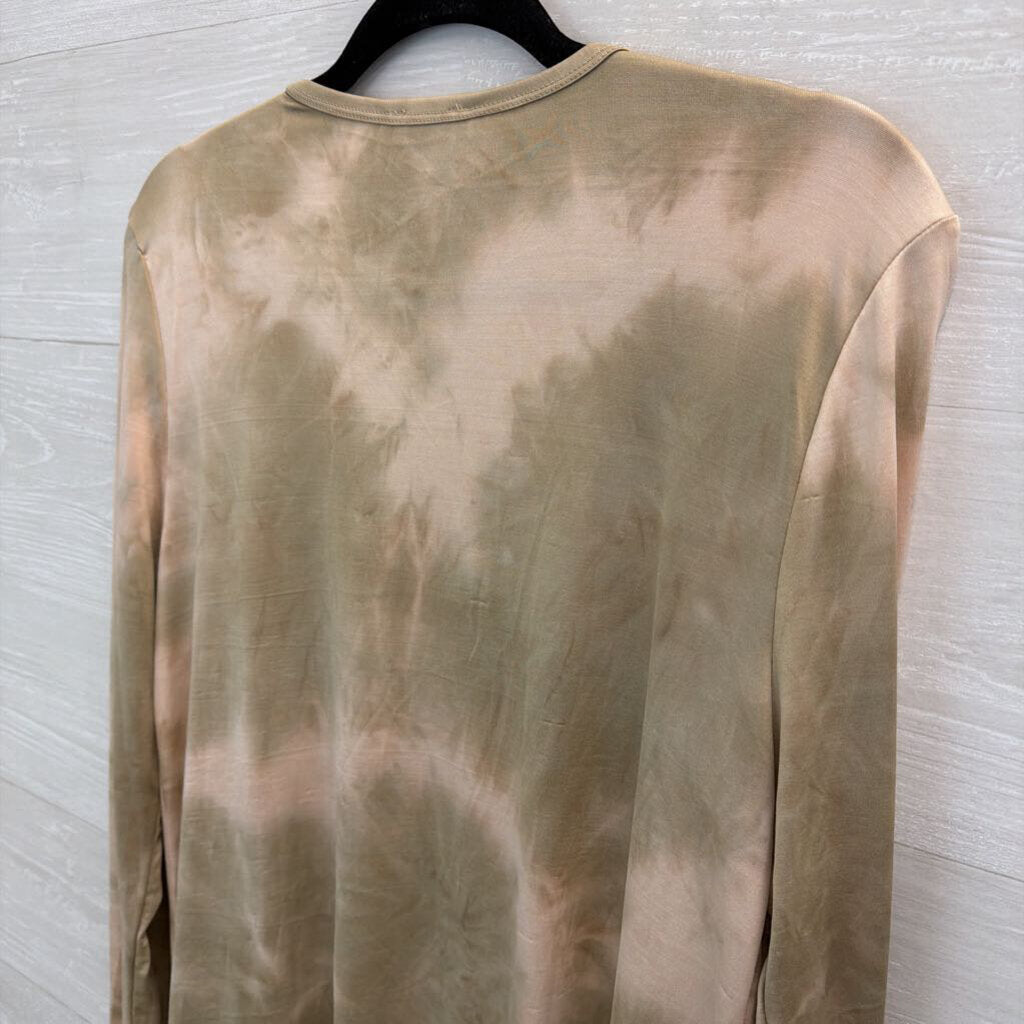 Vocal Brown/ Pink Tie Dye Embellished Open Front Long Sleeve Top Large