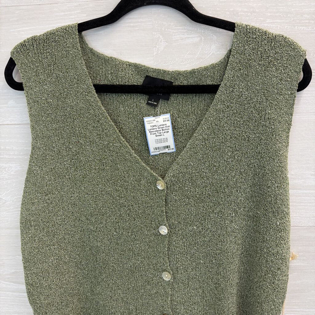 Lumiere Green Knit Sleeveless Button Front Top Large