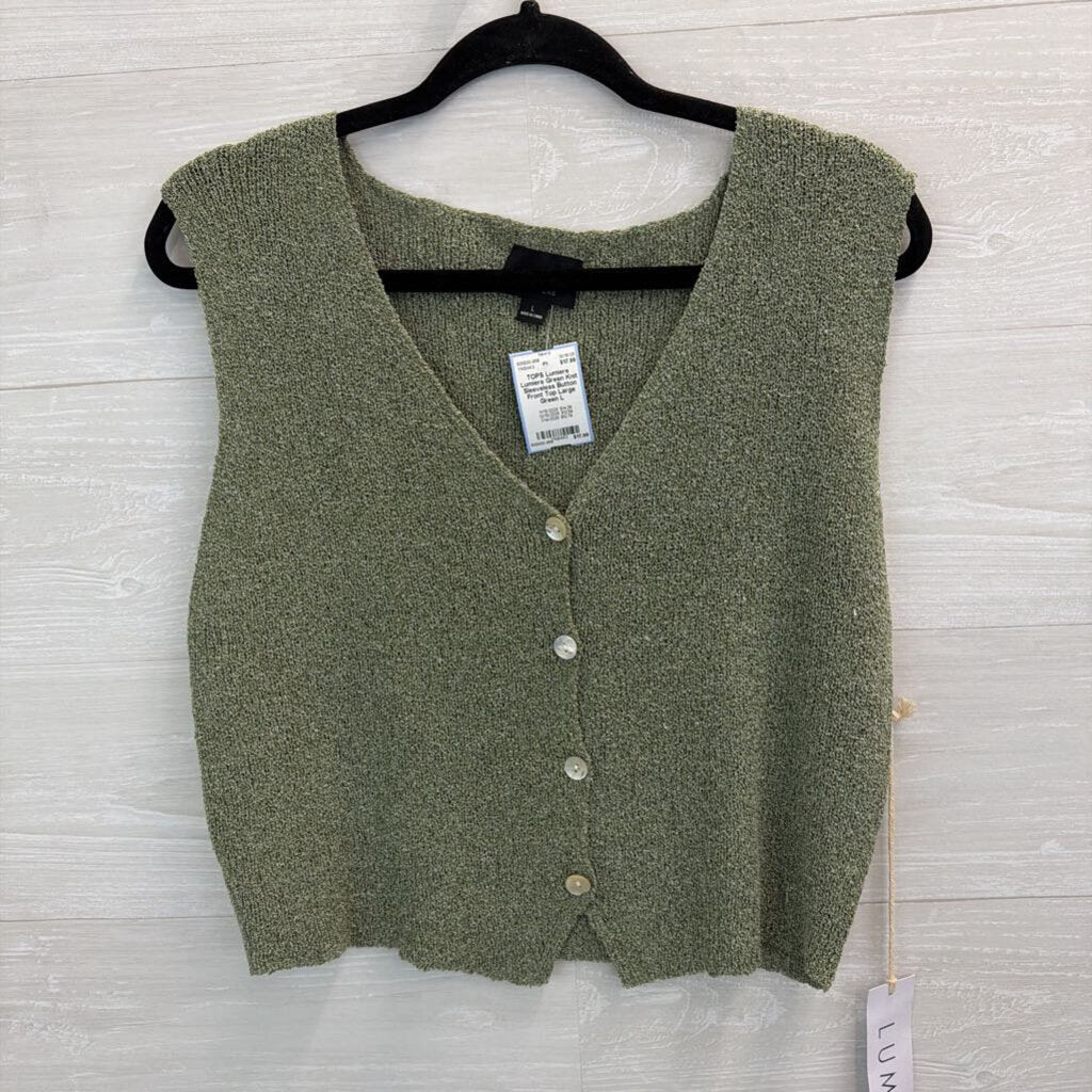 Lumiere Green Knit Sleeveless Button Front Top Large