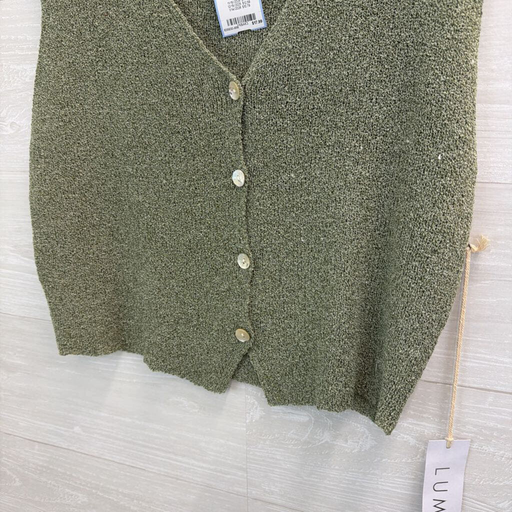 Lumiere Green Knit Sleeveless Button Front Top Large