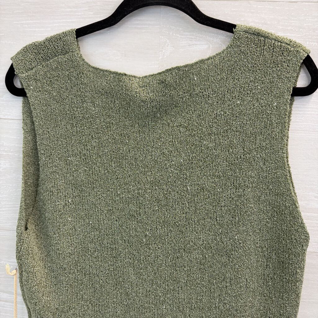 Lumiere Green Knit Sleeveless Button Front Top Large