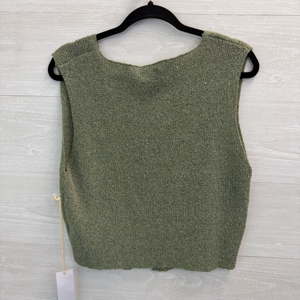 Lumiere Green Knit Sleeveless Button Front Top Large
