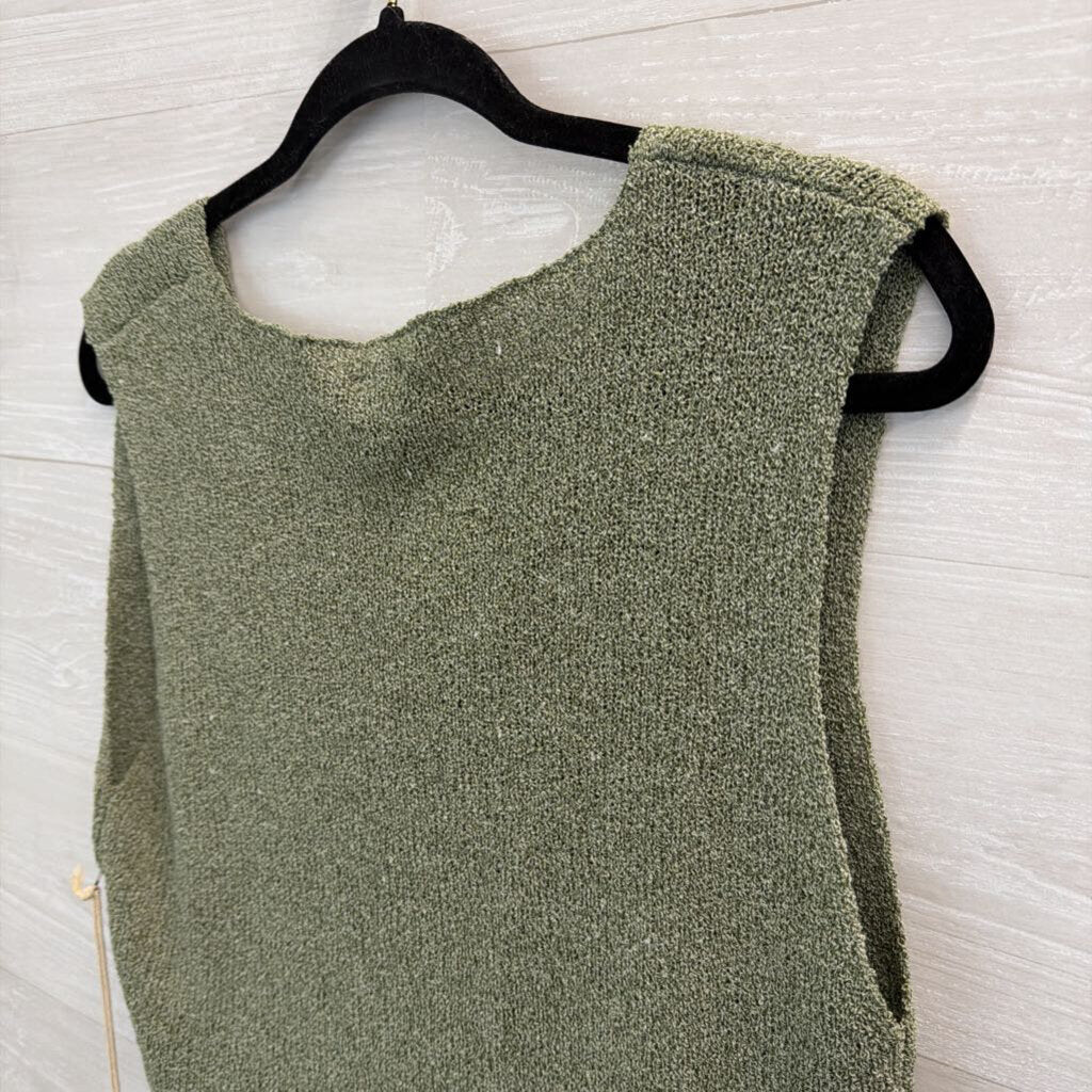 Lumiere Green Knit Sleeveless Button Front Top Large