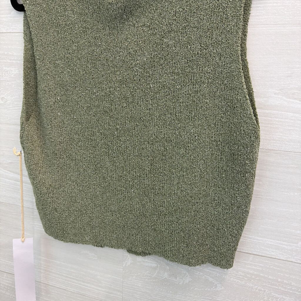 Lumiere Green Knit Sleeveless Button Front Top Large