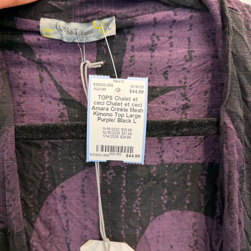 Chalet et ceci Amara Crinkle Mesh Kimono Top Large