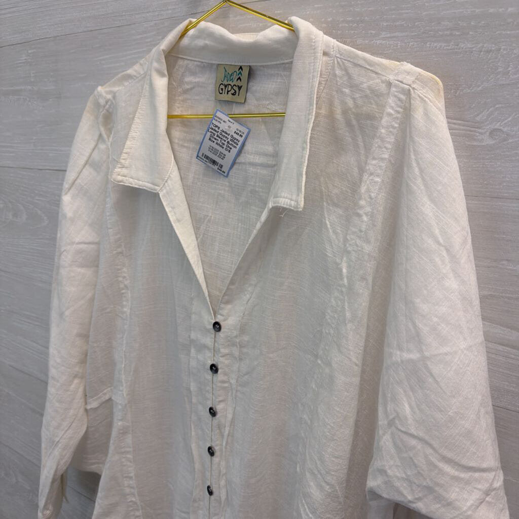 Jaded Gypsy White Long Sleeve Button Down Top One Size