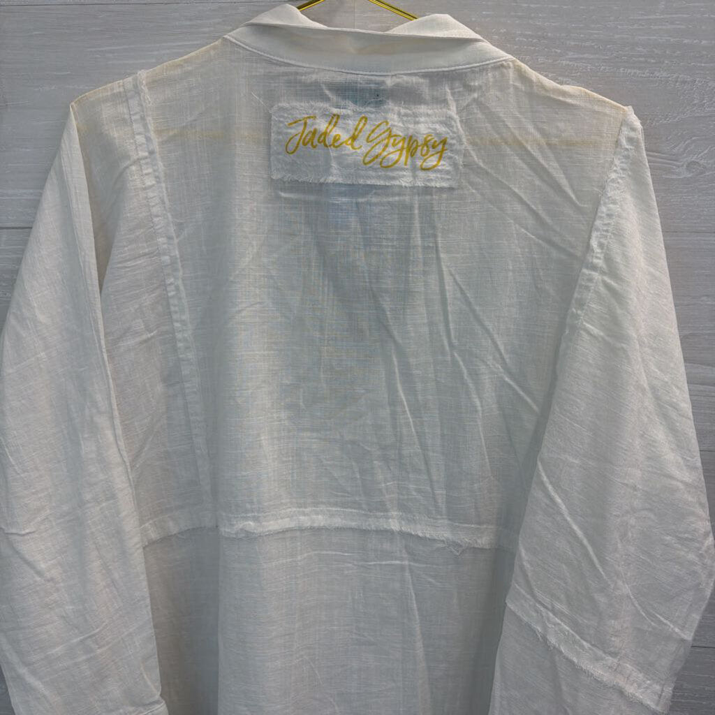 Jaded Gypsy White Long Sleeve Button Down Top One Size
