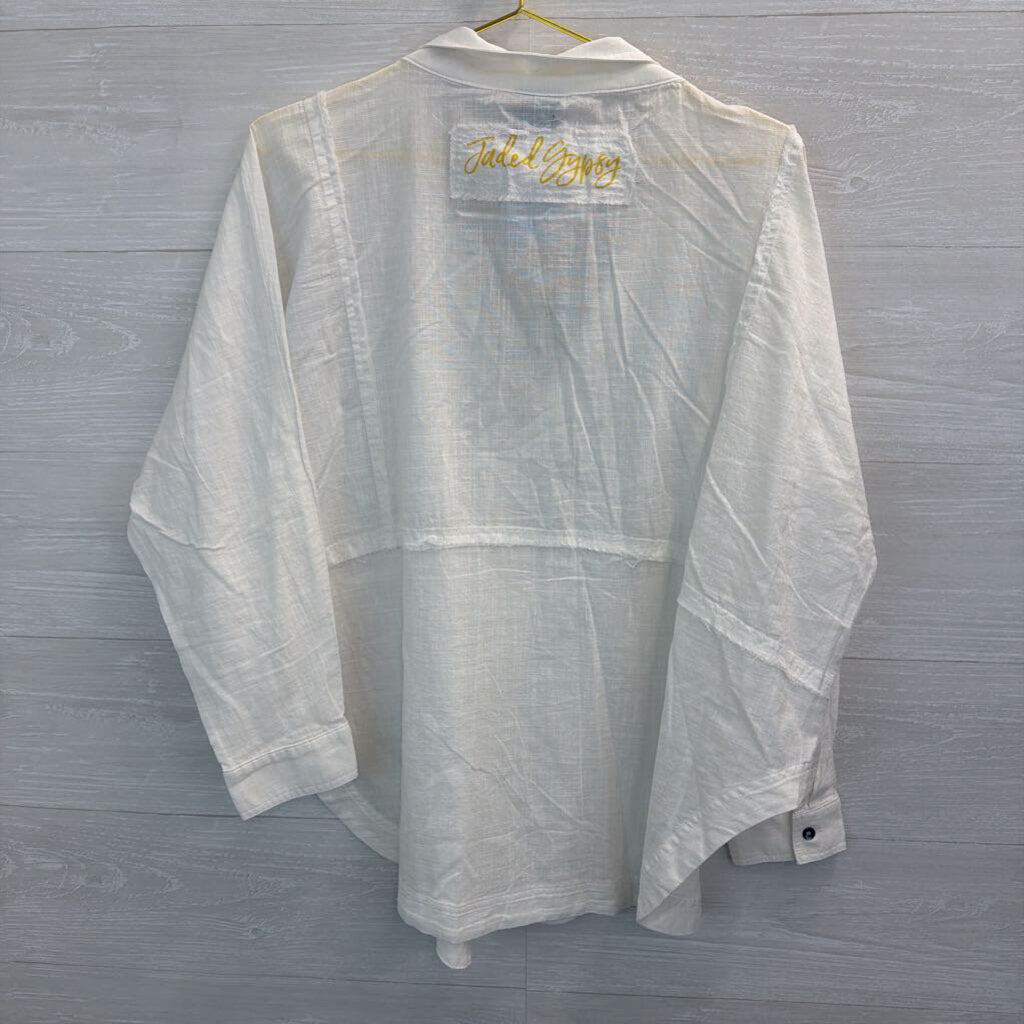 Jaded Gypsy White Long Sleeve Button Down Top One Size