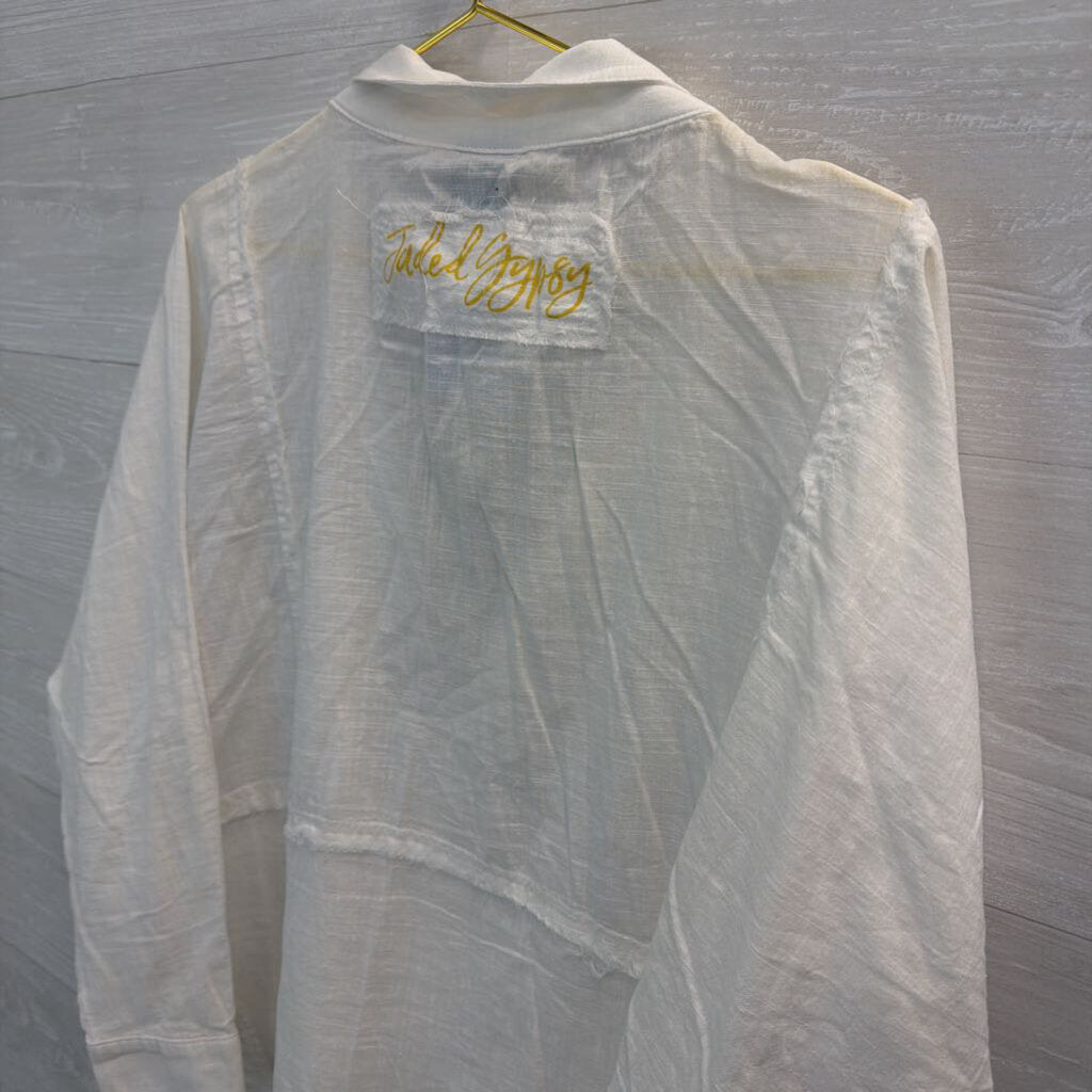 Jaded Gypsy White Long Sleeve Button Down Top One Size