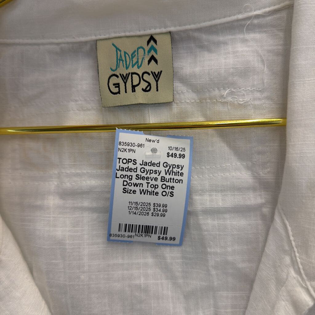 Jaded Gypsy White Long Sleeve Button Down Top One Size