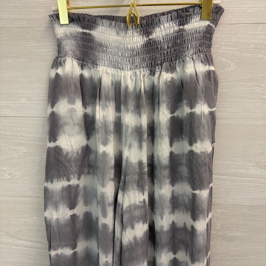 Charlie B Grey/ White Tie Dye Wide Leg Pull On Pants Medium