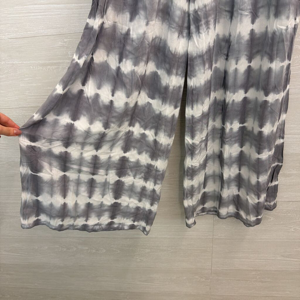 Charlie B Grey/ White Tie Dye Wide Leg Pull On Pants Medium