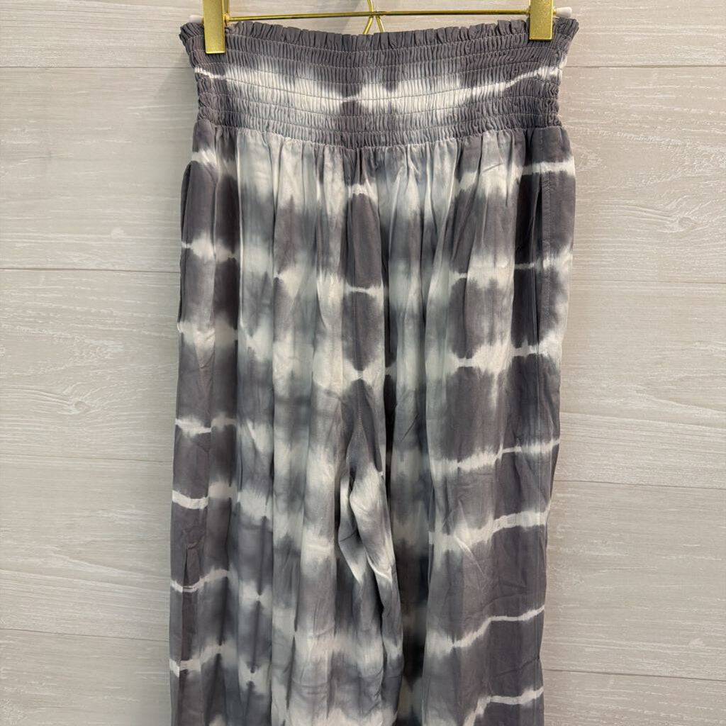 Charlie B Grey/ White Tie Dye Wide Leg Pull On Pants Medium