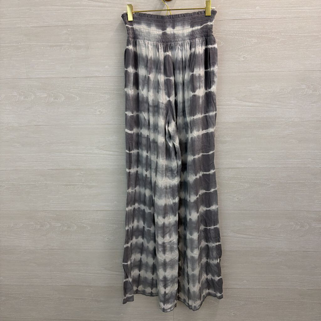Charlie B Grey/ White Tie Dye Wide Leg Pull On Pants Medium