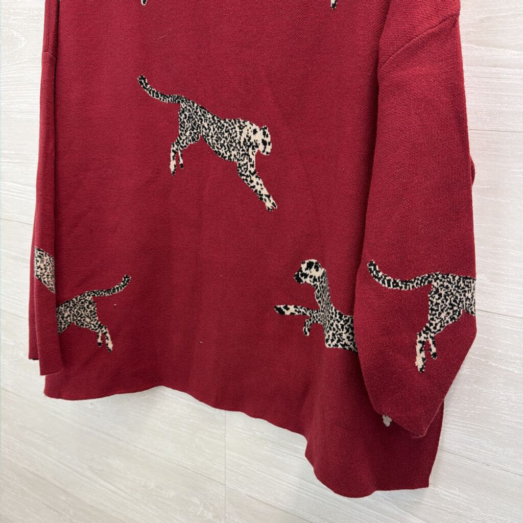 Ali Miles Red Animal Print Long Sleeve Mock Neck Sweater Top Small