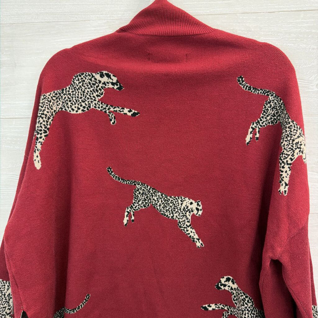 Ali Miles Red Animal Print Long Sleeve Mock Neck Sweater Top Small