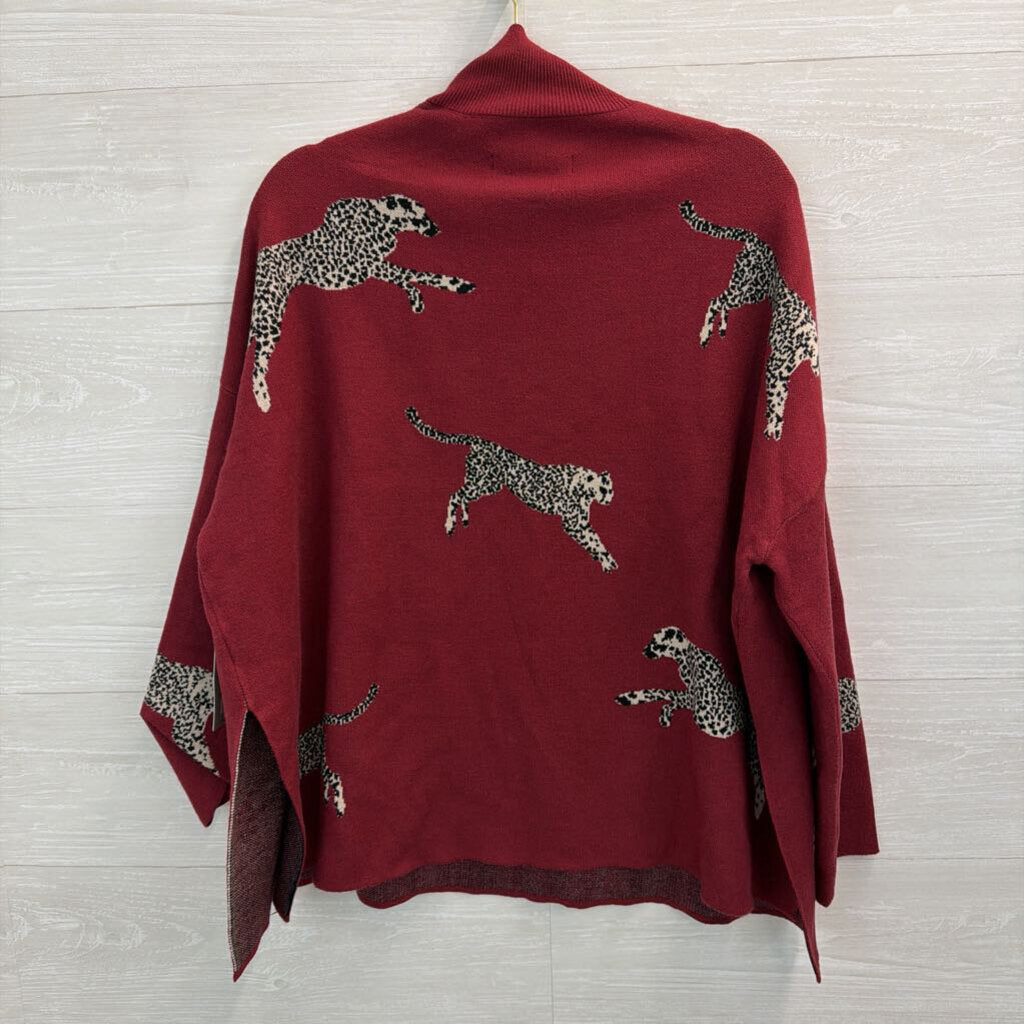 Ali Miles Red Animal Print Long Sleeve Mock Neck Sweater Top Small