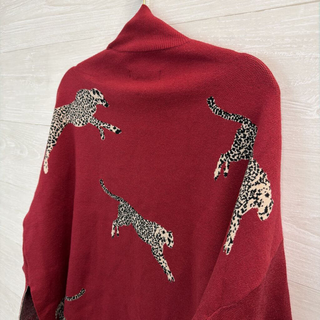 Ali Miles Red Animal Print Long Sleeve Mock Neck Sweater Top Small