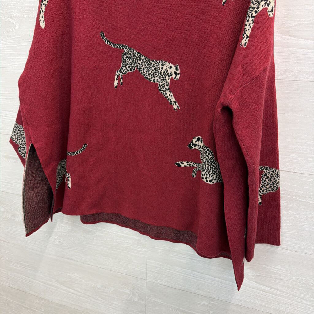 Ali Miles Red Animal Print Long Sleeve Mock Neck Sweater Top Small