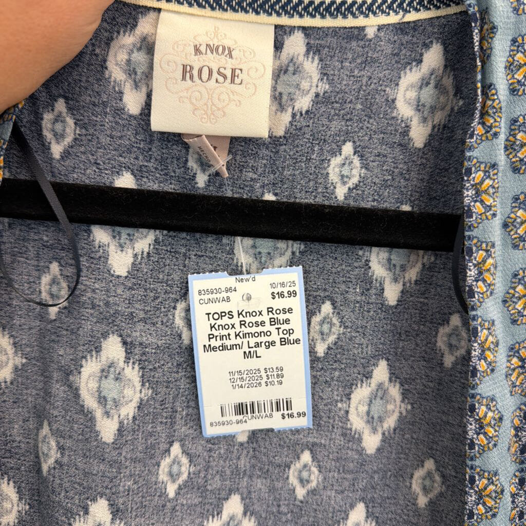 Knox Rose Blue Print Kimono Top Medium/ Large