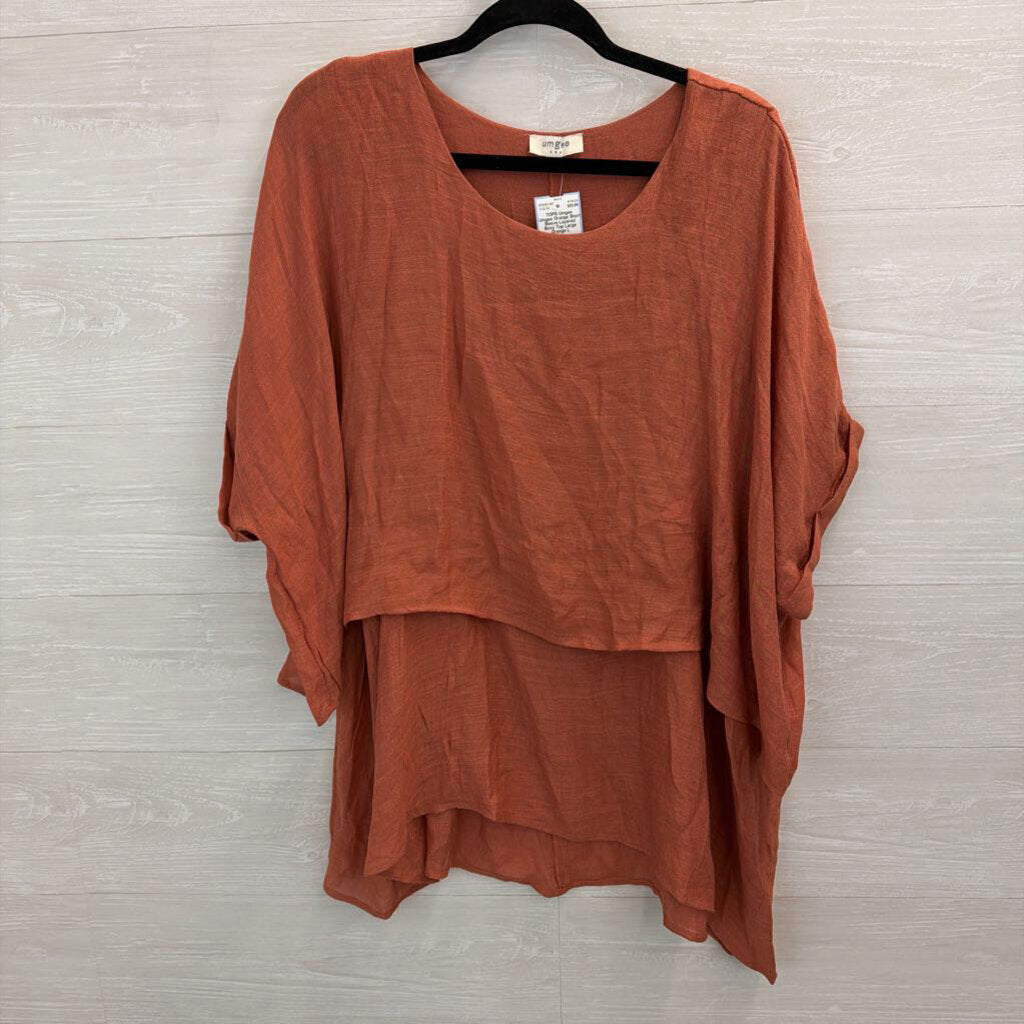 Umgee Orange Short Sleeve Layered Boxy Top Large