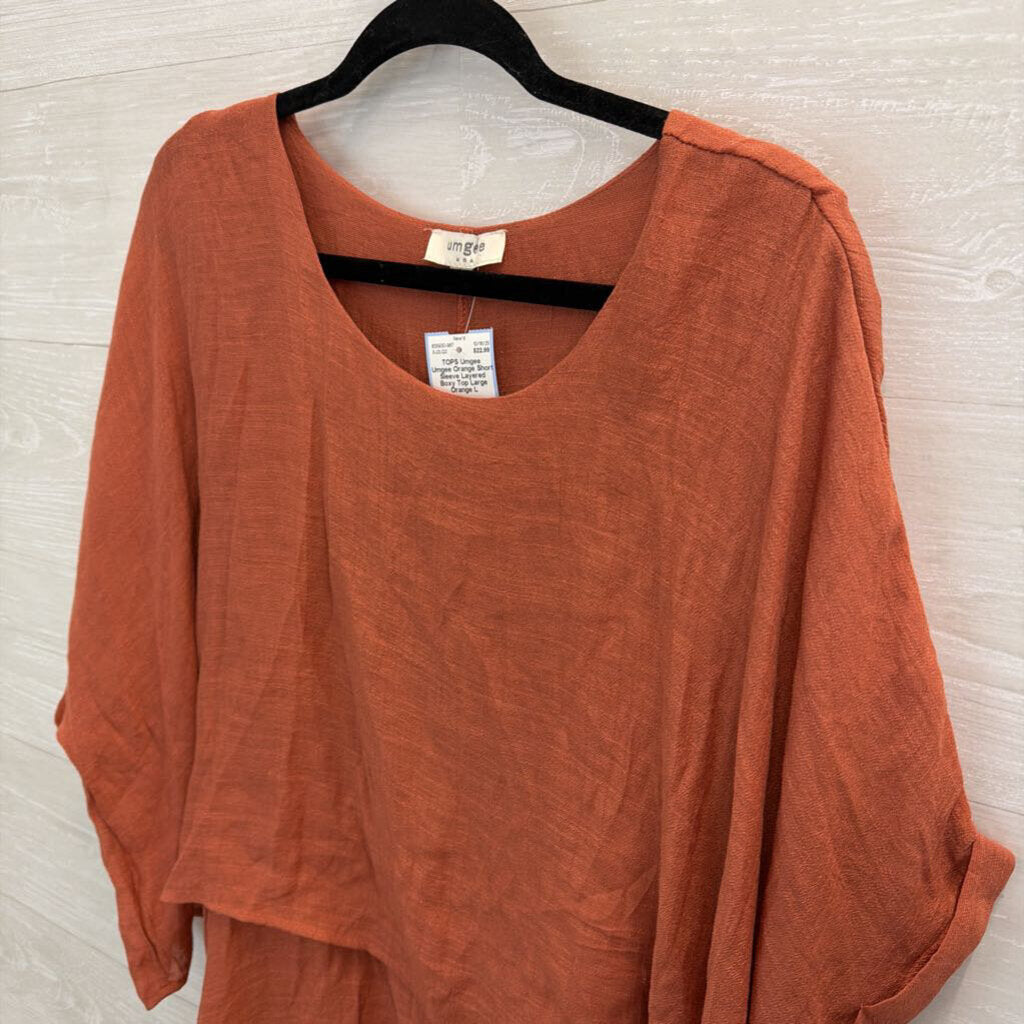 Umgee Orange Short Sleeve Layered Boxy Top Large