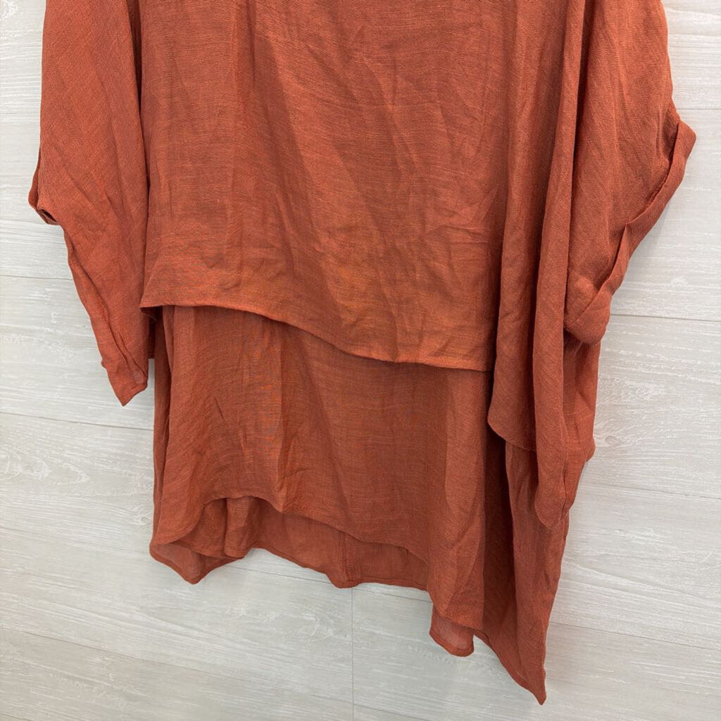 Umgee Orange Short Sleeve Layered Boxy Top Large