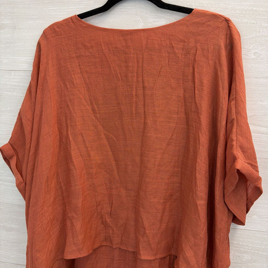 Umgee Orange Short Sleeve Layered Boxy Top Large