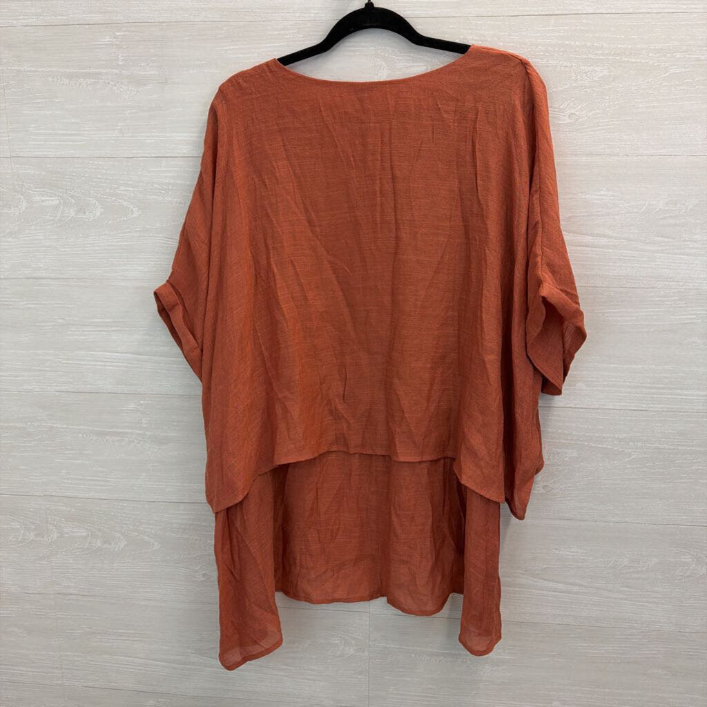 Umgee Orange Short Sleeve Layered Boxy Top Large