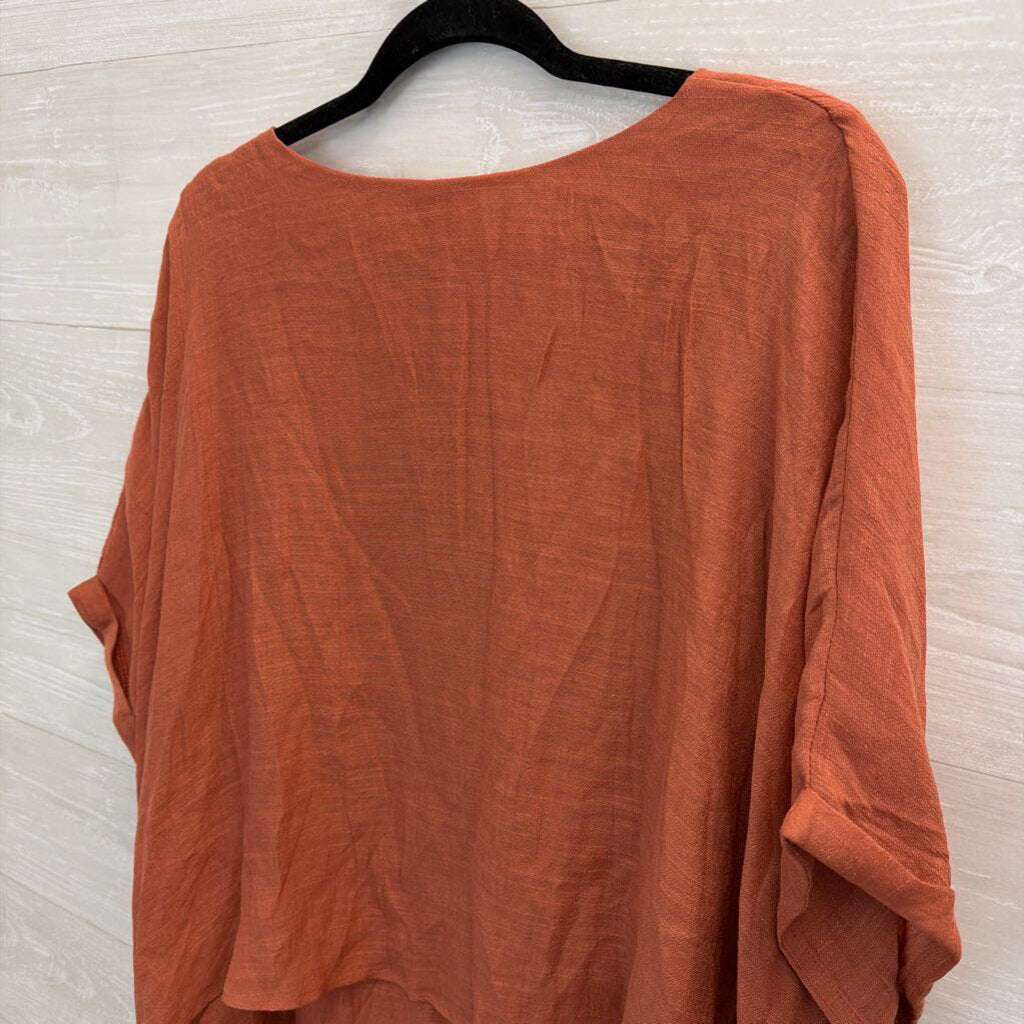 Umgee Orange Short Sleeve Layered Boxy Top Large