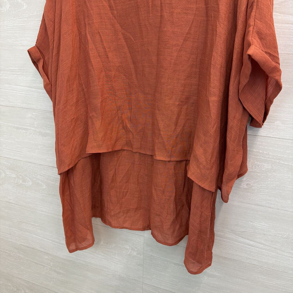 Umgee Orange Short Sleeve Layered Boxy Top Large