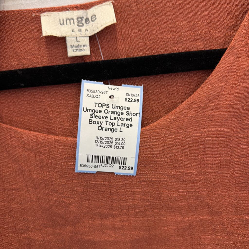 Umgee Orange Short Sleeve Layered Boxy Top Large