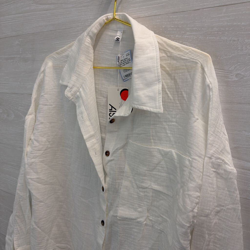 Aisew White Long Sleeve Button Down Top Large
