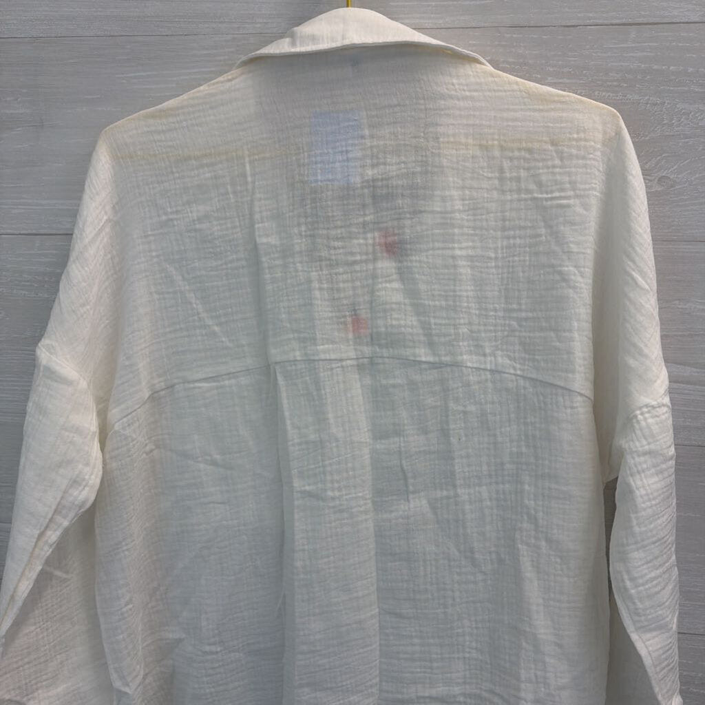 Aisew White Long Sleeve Button Down Top Large