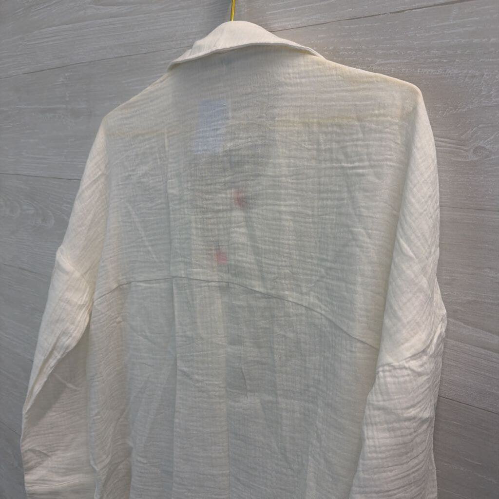 Aisew White Long Sleeve Button Down Top Large