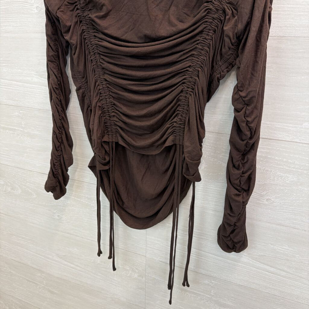 Venus Brown Ruched Long Sleeve Top Large